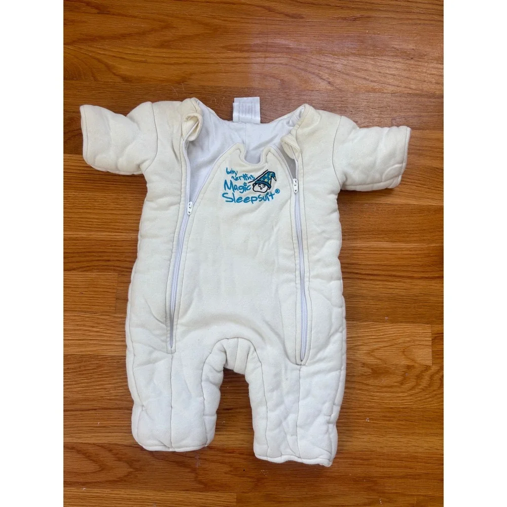 Baby Merlin's Magic Sleepsuit Small 3-6 Months 12-18 lbs Cream Quilted Cotton